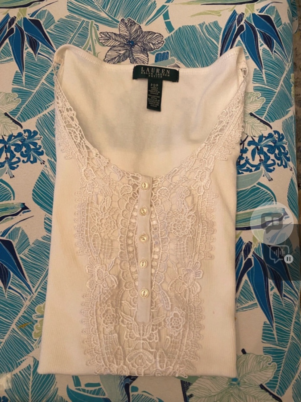Ralph Lauren Cream Lace-Trim Ribbed Tank Top